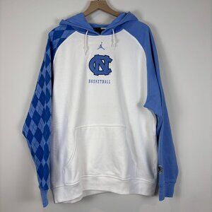 Nike Air Jordan UNC Tar Heels Hoodie Pullover Argyle Sleeve White Blue Large